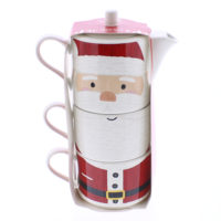 Noel Santa Stacking Teapot & Mug Set Microwave & Dishwasher Safe. 1 Teapot 2 Mugs